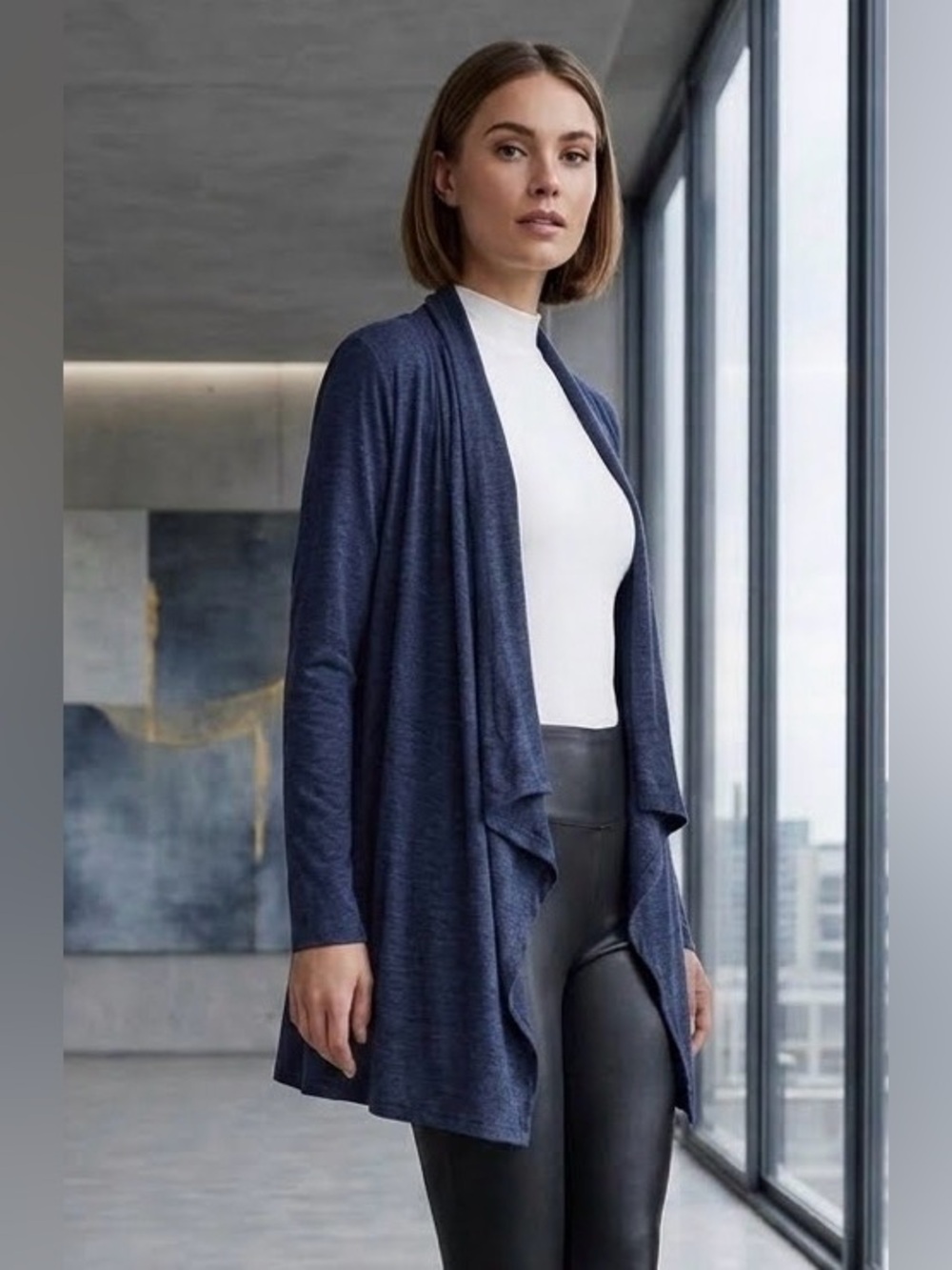 H by HALSTON Waterfall Placket Open-front Cardigan Sweater Cobalt Blue XS NWT